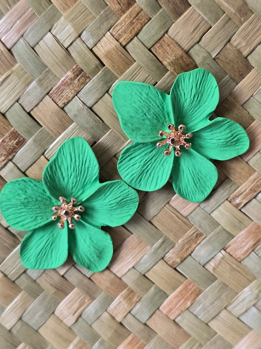 Fun Flower Ceramic Stud Earrings Green - Pacific Collection